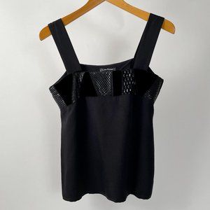 Vintage Louis Feraud Black Silk Square Neck Tank Top, Velvet/Shiny Trim, Size 12